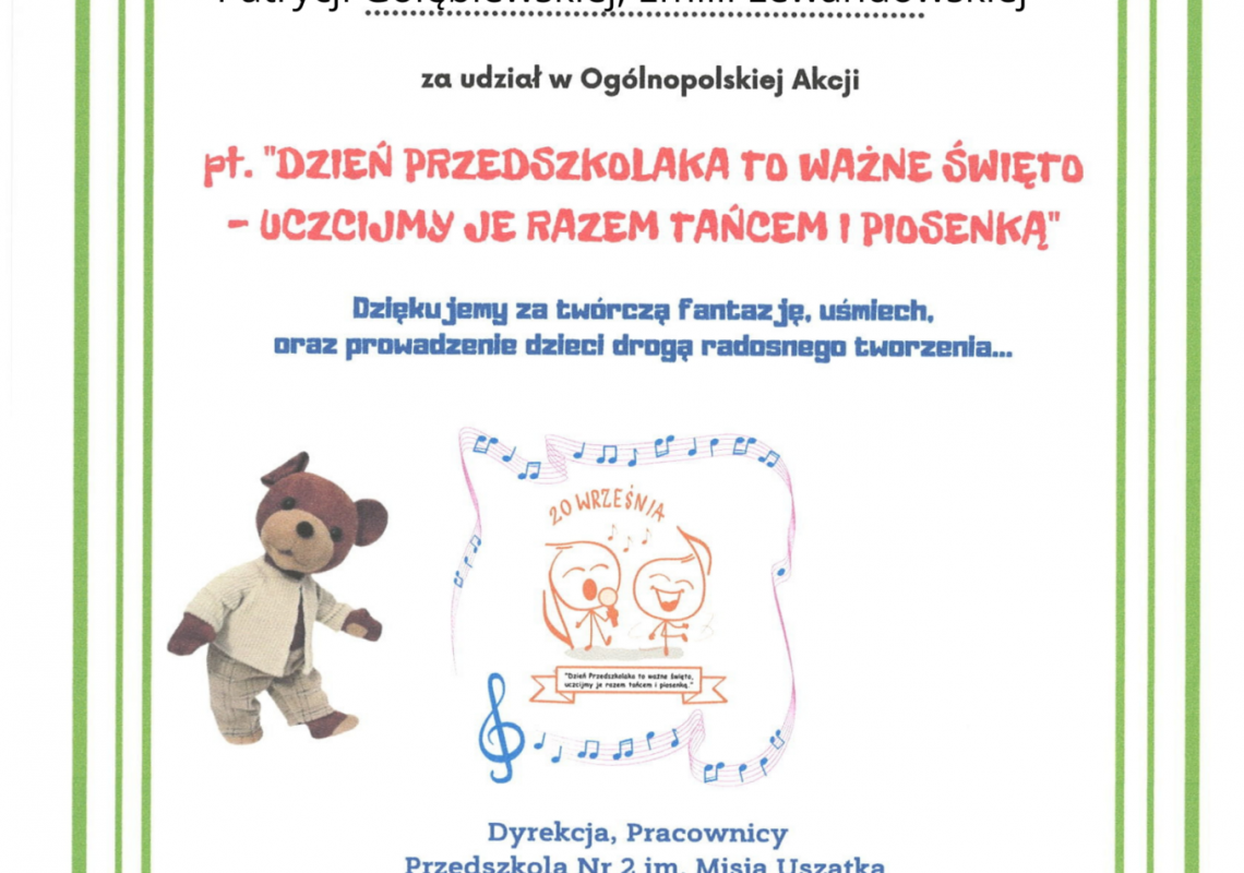 Gr. II Ogólnopolska Akcja "Dzień Przedszkolaka to ważne święto,  uczcijmy je razem tańcem i piosenką"